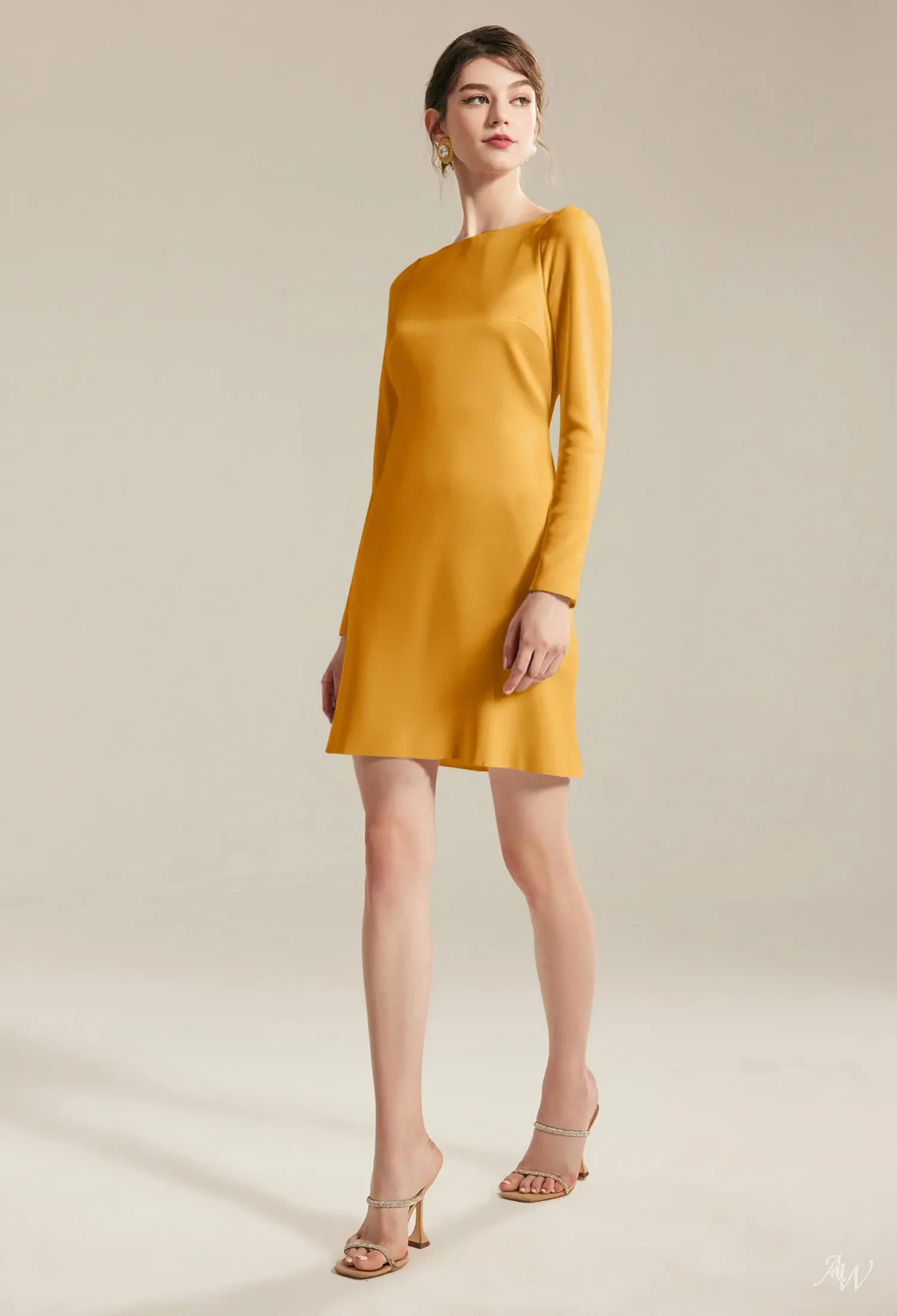 AW Hailey Dress, Ivory Satin Charmeuse Mini/Short Bateau Neckline